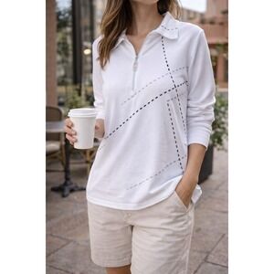 Women's XL White Quarter Zip Pullover | Preppy Golfcore Athleisure Long Sleeve